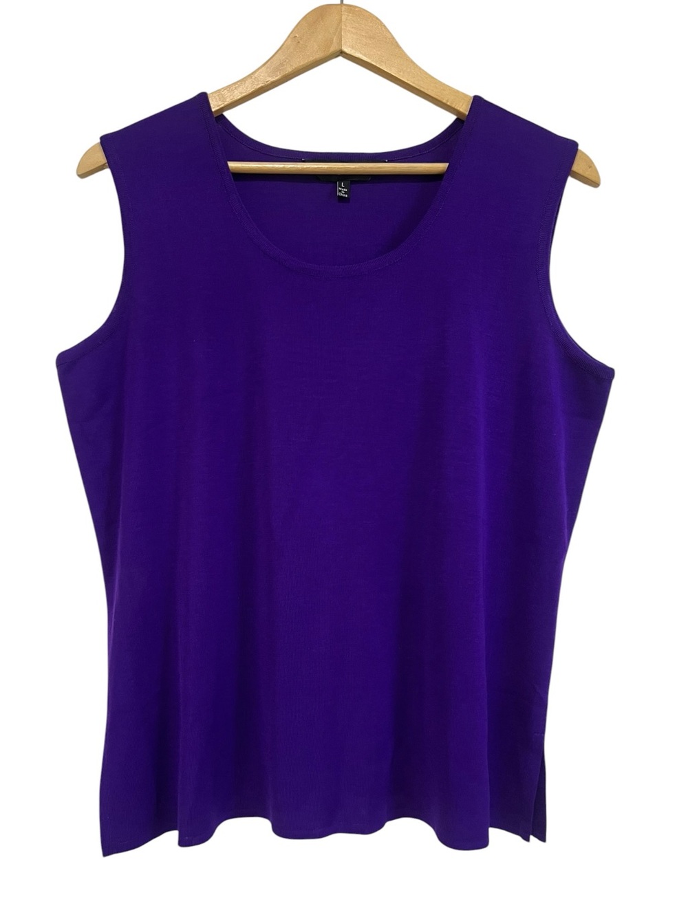 Ming Wang Sleeveless Scoop Neck Knit Top in Deep Purple Large
